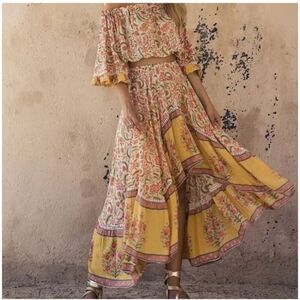 Miss June Paris Womens Yellow Garden Hi Lo Sequin Embellished Maxi Skirt Small